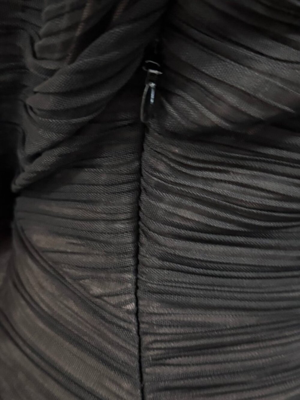 BCBGMAXAZRIA Danika Black Nude Mesh Ruched Dress, Size L, High Quality - Picture 7 of 10